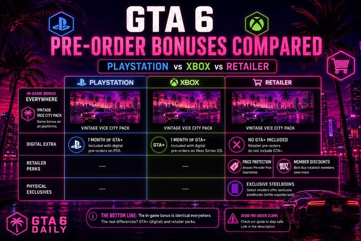 GTA 6 Pre-Order Bonuses Compared: PlayStation vs Xbox vs Retailer by GTA6 Daily