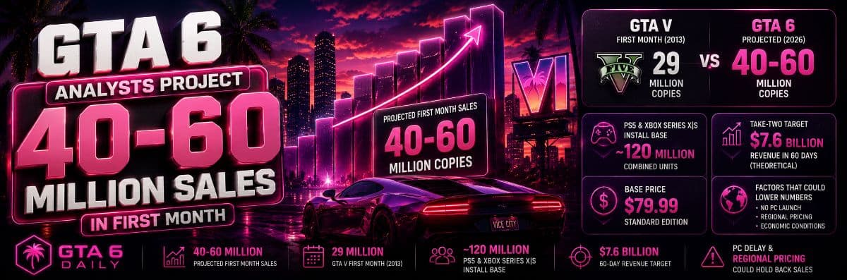 Analysts Project 40-60 Million GTA 6 Sales in First Month by GTA6 Daily