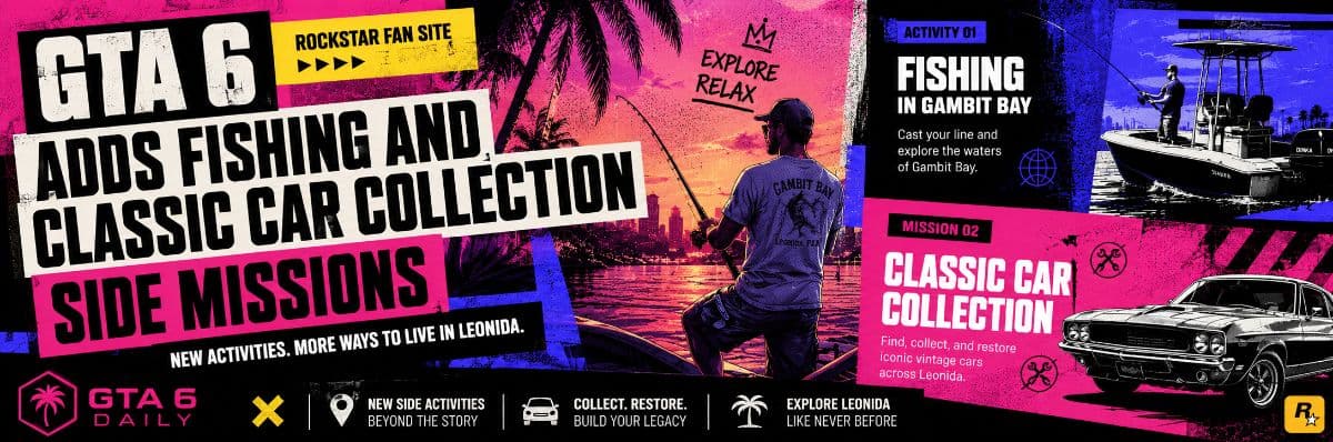 GTA 6 Adds Fishing and Classic Car Collection Side Missions by GTA6 Daily