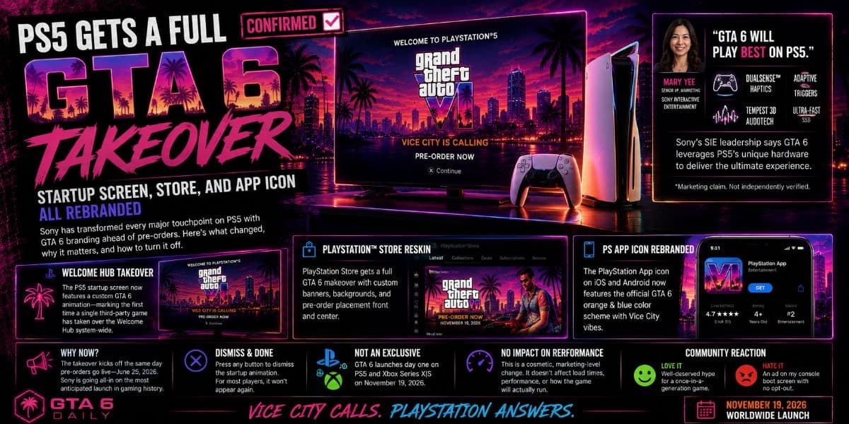 PS5 Gets A Full GTA 6 Takeover: Startup Screen, Store, And App Icon All Rebranded by GTA6 Daily