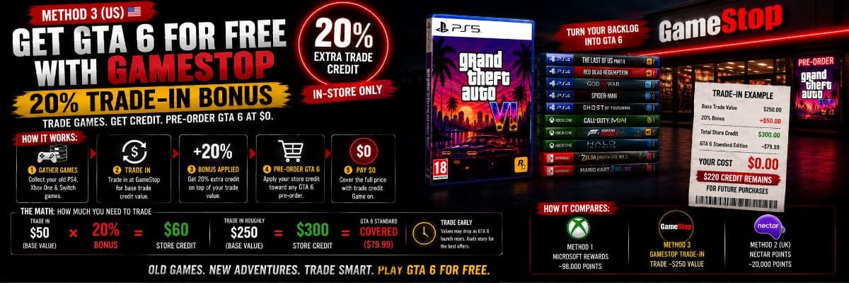 GTA 6 Free Pre-Order Method 3 (US): GameStop's 20% Trade-In Bonus Explained by GTA6 Daily